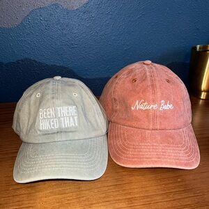 Set of Two Embroidered Caps - Green and Rust